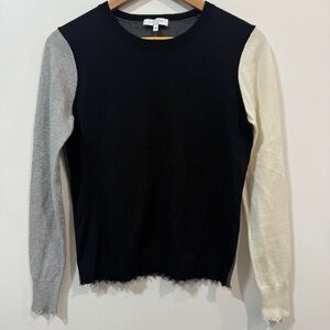 J. Society New York Cotton Color Block Black Gray Cream Knit Top Sweater Size XS